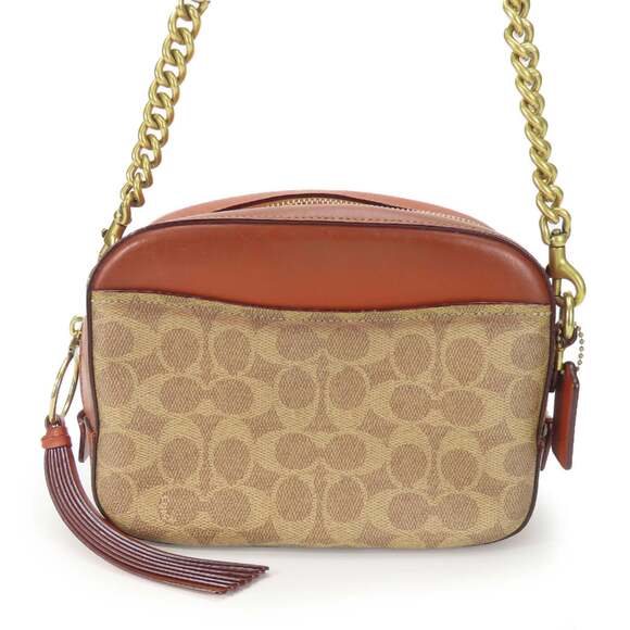 Coach Shoulder Bag Camera 31208 Signature Leather Brown Women's COACH